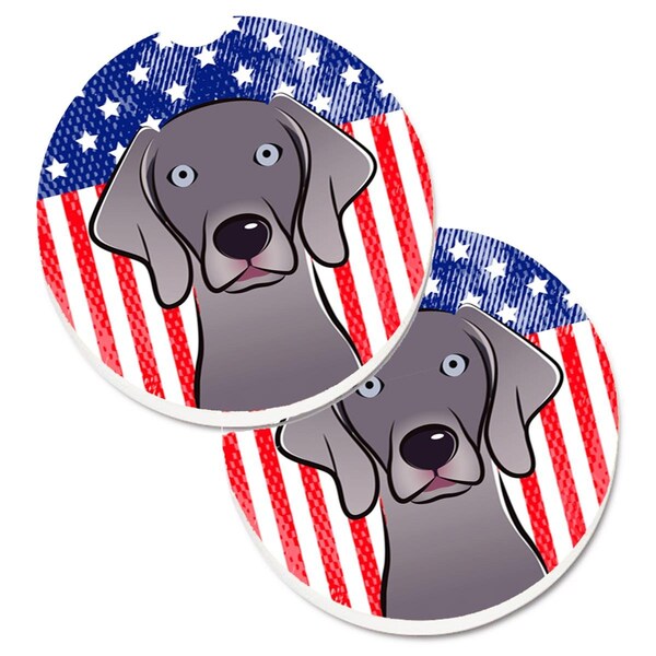 Carolines Treasures American Flag and Weimaraner Set of 2 Cup Holder Car Coaster BB2161CARC - main
